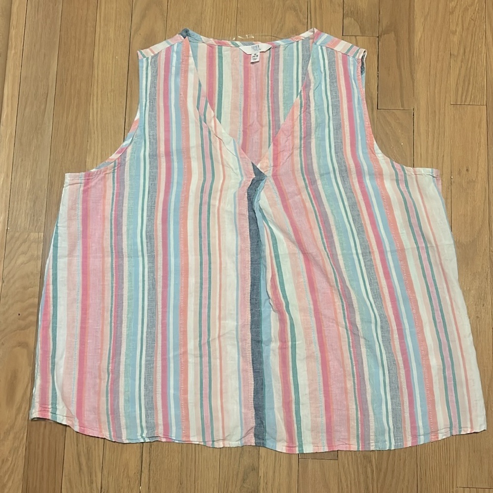 🍪Time and Tru Linen Blend Striped Sleeveless Top XL